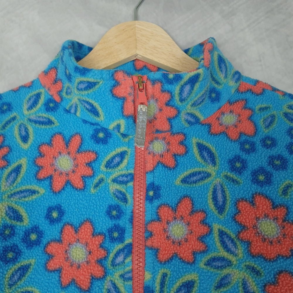 Vintage LL Bean Fleece Jacket Girls Small Blue Floral 1/4 Zip Pullover 90s Y2K - Picture 2 of 16